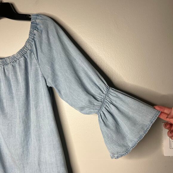 Sanctuary Womens Chambray Off the Shoulder Flare Sleeve Top Sz M Western Country - Picture 4 of 9